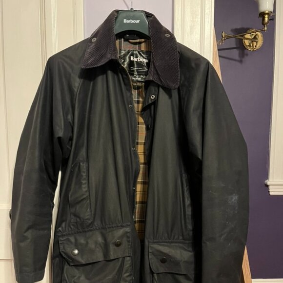 Barbour Beaufort Jacket, Size 40, Navy Blue, with Detachable Hood - Picture 1 of 9